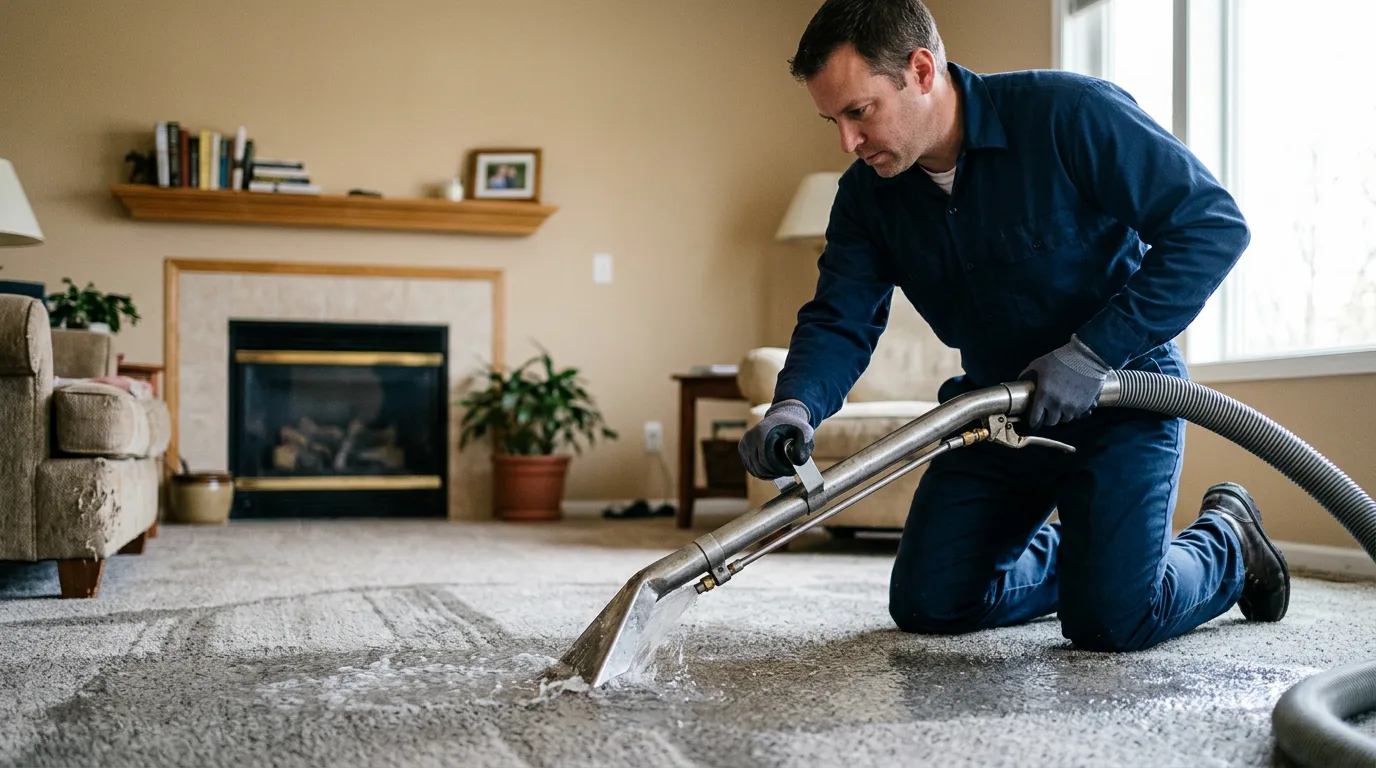 Water damage restoration technician working near West Bend, IA